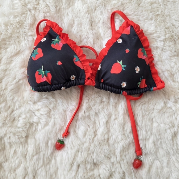 Dolls Kill x Strawberry Shortcake black and red strawberry bikini set - Picture 2 of 6